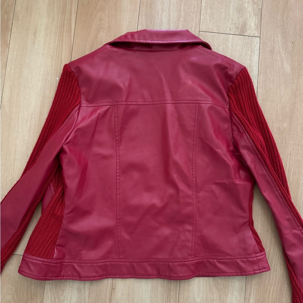 Vintage Jennyfer J Red Leather Knit Zip Up Jacket
